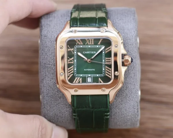 Montre Santos de Cartier - Cuir et Cadran Vert Moyen – Image 2