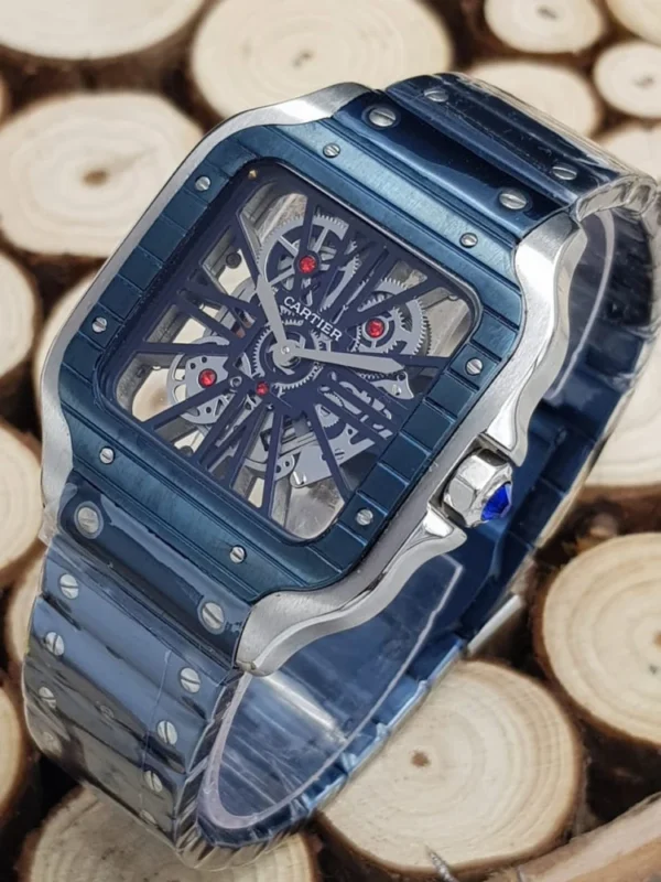 Montre Squelette Santos Cartier - Acier & Finition Laquée Bleue – Image 4