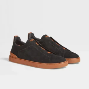 ZEGNA Black Suede Triple Stitch Sneakers