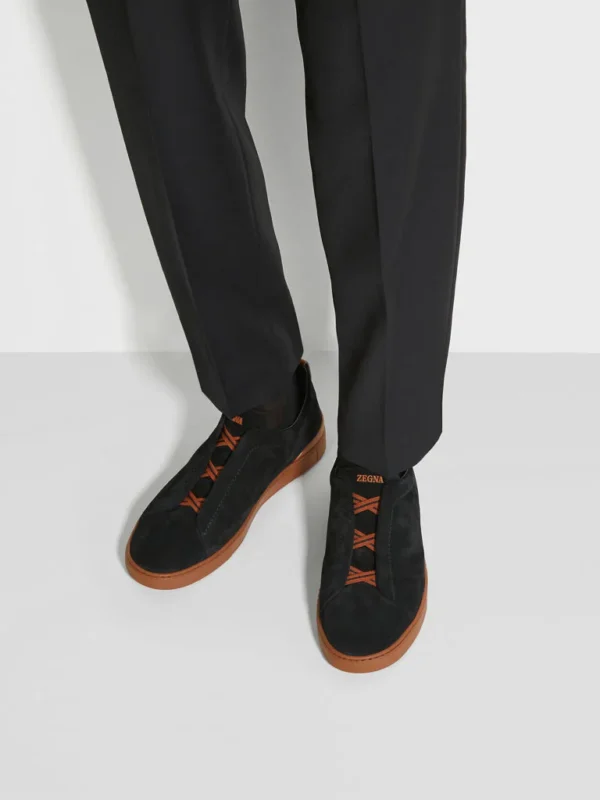 ZEGNA Black Suede Triple Stitch Sneakers – Image 2